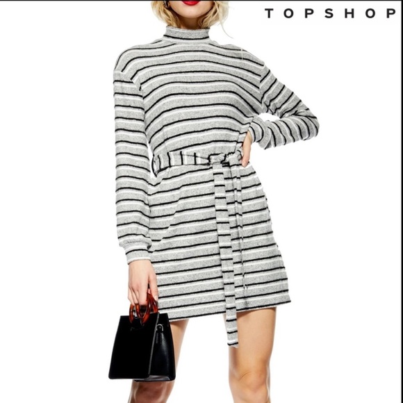 TOPSHOP Gray + Black Striped Sweater Dress - Picture 2 of 7